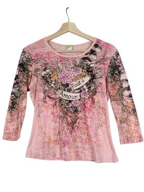 Vintage Fornia Y2k Embellished Burnout Babydoll Graphic Shirt Size Large